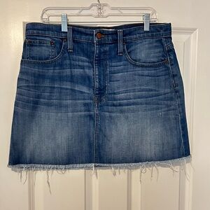 Madewell Blue Frayed Hem Mini Skirt